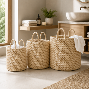 Panier à linge rustique, réutilisable, personnalisé, durable, portable et multi-usage, tressé à la main, avec cordon de pêche à l'ameublement de qualité supérieure - Product Image 3