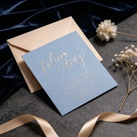 Service d'impression de cartes d'invitation de mariage personnalisées en gros, avec gaufrage à chaud or, impression typographique, papier d'art noir et bleu, pelliculage