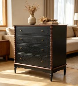 Vintage Black 4-Drawer Dresser, Farmhouse <b>Chest</b> with Bobbin Details & Gold Handles - Product Image 5