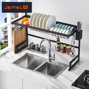 negro de acero inoxidable de metal por el fregadero de cocina extraíble plato de secado escurridor <span class=keywords><strong>estante</strong></span> de almacenamiento - Product Image 6