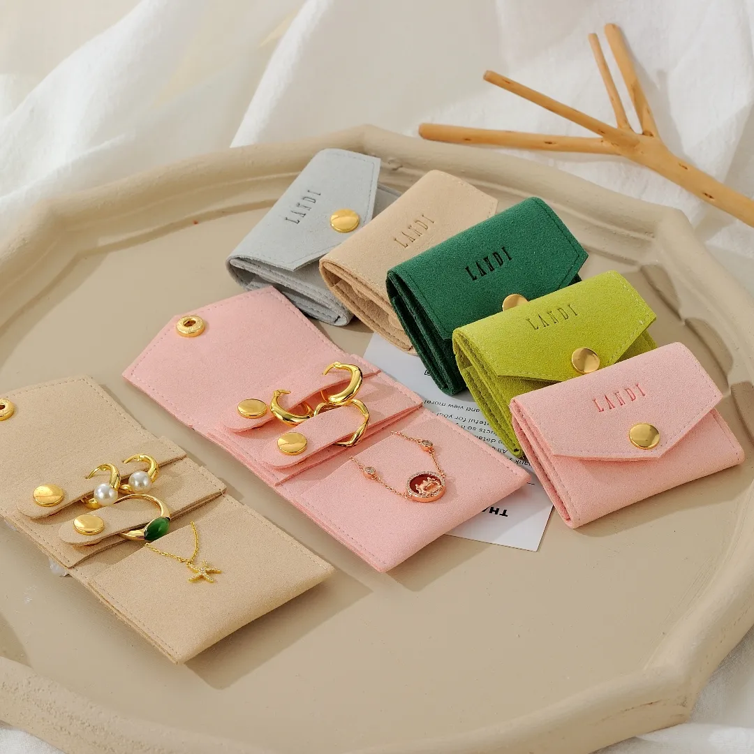 Customized Beautiful Colors Envelope Pouch Mini Microfiber Jewelry Storage Earrings Ring Necklace Small Jewellery Organizer Bag