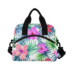 Hawaiian Flower Design Reusable Lunch Tote Bag <b>Cooler</b> Bag for Women Men Adult Lunch <b>Box</b> with Adjustable Shoulder Strap - Product Image 2