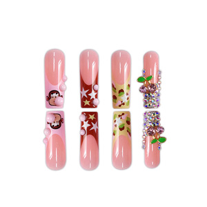 24 pezzi simpatico cartone animato francese scimmietta stelle lunghe pipa ad acqua armatura indossabile che fa scoppiare unghie artificiali vendita dito caldo - Product Image 3