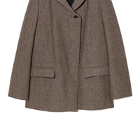 Blazer en laine tissée marron pour femme, col montant, bouton unique, coupe ample, manteau vintage, veste à manches longues