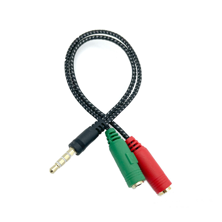 Nylon Braided Mic Converter PC Jack 3.5mm Audio Y Splitter for Microphone Headphone