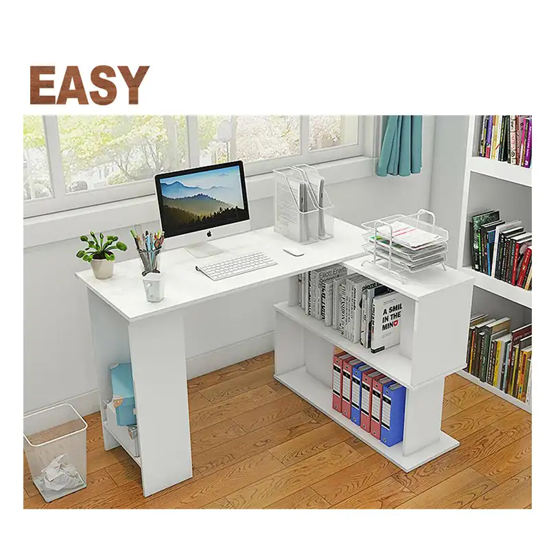 Escritorio de esquina en forma de L para ordenador, mesa de PC para trabajo en casa, oficina, 120CM, mesa de estudio con estantería, gran oferta