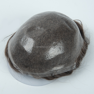 Prêt à expédier : Toupet 100 % cheveux humains vierges Remy indiens, base PU 04-06, brun foncé/clair, ligne de cheveux naturelle, longueur courte - Product Image 1