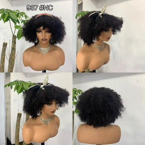 Vente en gros de cheveux humains 100% Remy, franges bouclées, coupe <span class=keywords><strong>courte</strong></span>, densité 300%, noir, 8 pouces, fournisseur fiable, livraison directe - Product Image 4