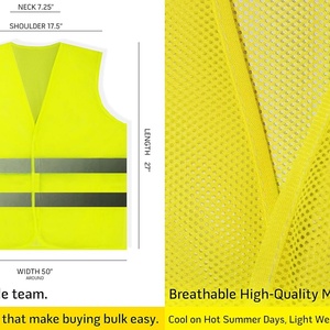 Gilets de sécurité, lot de 10, été, polyester, jaune, réfléchissant, haute visibilité, LED, bande argentée, pour hommes et femmes, travail, cyclisme, géomètre - Product Image 4