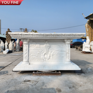 Autel chrétien en marbre beige sculpté à la main de haute qualité - Product Image 4