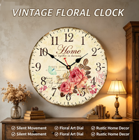 Reloj de Pared Redondo de 10 Pulgadas, de Madera, Silencioso, sin Tictac, Estilo Art Deco, con Agujas de un Solo Eje, Números Arábigos, Diseño de Naturaleza Muerta