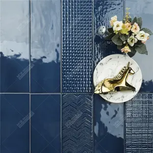 Глянцевая глазурованная темно-синяя керамическая плитка для ванной комнаты, гостиницы, ресторана, бара 100x300 мм