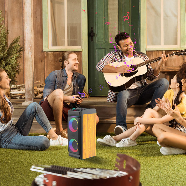 ZQS4290 Customized Wood Small Portable Sound Box Wireless Speaker /FM/USB/TWS/MIC/LED 2 Speakers 30W Surround Sound OEM