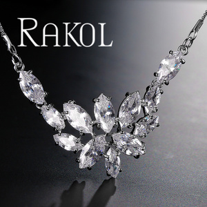 RAKOL SP027 Ensemble de bijoux de mariée en cuivre zircon à feuilles fantaisie de haute qualité - Product Image 5