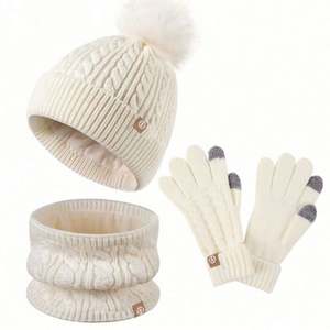 Ensembles d'hiver pour enfants : Bonnets tricotés à pompon avec écharpe et gants pour garçons et filles - Vente en gros - Product Image 6