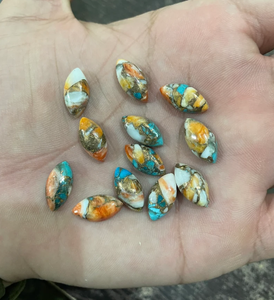 AMARA - Gema de Ostra Espinosa Natural con Turquesa Cobre, Forma Marquise, Cabujón Plano, Alta Calidad, Certificada por Terceros, para Joyería - Product Image 5