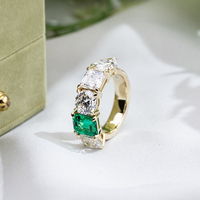 Anillo de Compromiso de Diseño de Lujo MSR-2015, Anillo de Media Eternidad de Oro de 10K, Anillo de Diamante Cultivado en Laboratorio con Forma Elegante