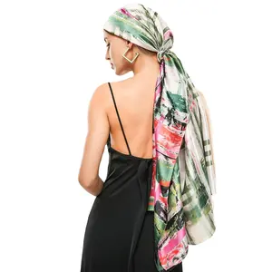 colorful ladies custom made printed polyester satin scarf Muslim Hijab Head Scarf for Women