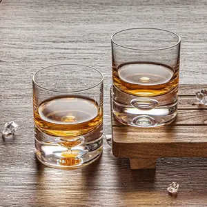 Vaso de Whiskey soplado a mano con Base de burbuja, vaso de cristal para cócteles Bourbon, diseño único