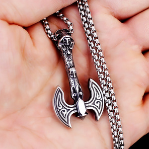 Kalung Liontin Pria Gaya <span class=keywords><strong>Retro</strong></span> Eropa Amerika 2026, Liontin Tengkorak Baja Anti Karat, Kalung Rantai Baja Anti Karat, Perhiasan Viking Odin - Product Image 3