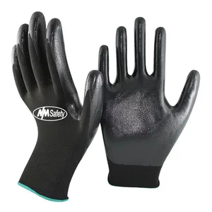 NMSAFETY EN388 4121X 3121X 13g Black Nitrile Coated Safety Gloves Non Slip Gloves Supplies