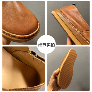 Mocasines QHCCID para Hombre, con Suela Gruesa, Estilo Retro Casual, de Cuero, con Tacón Medio Acolchado, Color Café Sólido - Product Image 3
