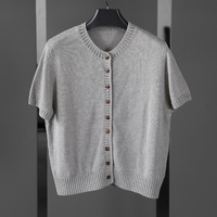 Pulls et cardigans décontractés amples à col rond et manches courtes pour femmes, tendance hiver, en tricot patchwork avec logo frontal, par Tyan Fashion