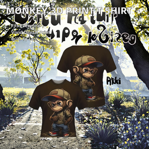 T-shirt unisexe décontracté d'été, imprimé 3D créatif motif singe, 100% polyester respirant et à séchage rapide, haute qualité - Product Image 2