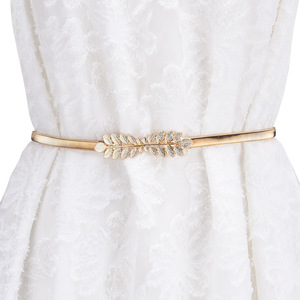 เข็มขัดคาดเอวยางยืดแฟชั่นโลหะอเนกประสงค์สำหรับผู้หญิงตกแต่งด้วยใบไม้และดอกไม้เข็มขัดประดับลูกปัดแบบเรียบง่าย - Product Image 2