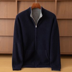 Cardigan Invernale da <span class=keywords><strong>Uomo</strong></span> in <span class=keywords><strong>Cashmere</strong></span> Marrone Spesso, Manica Lunga, Anti-Pilling, Traspirante, con Cerniera, Produzione ODM - Product Image 2