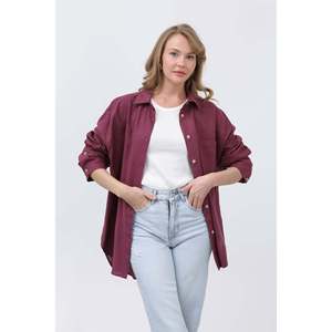 Chemise boutonnée en lin pour femme, style décontracté et simple, couleur kaki, chemisier basique - Product Image 2