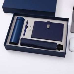 High-End Notebook Gift Set 16G USB 500ML Water Bottle Umbrella A5 Customizable Logo PU Leather Thread Sewing In-Stock for - Product Image 1