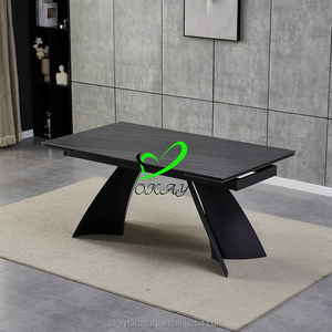 אלגנטי שחור יוקרתי שולחן אוכל מלבן שיש העליון עץ בסיס להמרה עבור ריהוט בית זכוכית מתכת זכוכית - Product Image 3