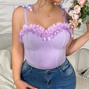 <span class=keywords><strong>Top</strong></span> Corsetto Viola Taglie Forti da Donna con Volant e Fiocco, Spalline Sottili, Modellante Versatile per Abbigliamento Esterno - Product Image 3