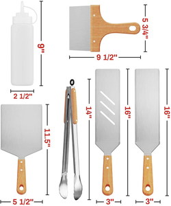 Ensemble d'outils de grillade teppanyaki manche en bois outils de plaque chauffante extra épais cuisson <span class=keywords><strong>plancha</strong></span> - Product Image 2