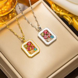 <strong>Color</strong> Zirconium Square Pendant Choker Bohemian Style Titanium Steel Clavicle <strong>Chain</strong> 18K Gold-Plated Necklace - Product Image 2