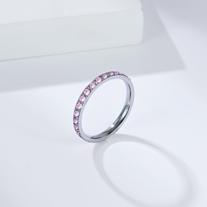 Trendy <b>Titanium</b> Steel <b>Ring</b> With Zircon Settings Full Diamond Design Women's Pinky <b>Ring</b> Gift Jewelry - Product Image 3