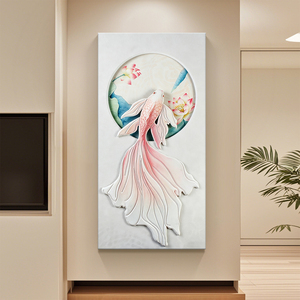 Peinture murale moderne de poissons koï, décoration de luxe pour la maison, image en pierre de grès 3D en relief avec éclairage LED pour l'entrée, décoration d'hôtel - Product Image 2