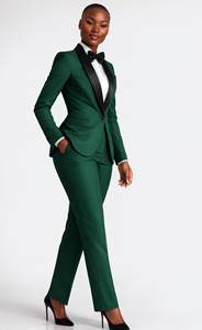 Traje de Esmoquin Verde Esmeralda de Lujo para Mujer con Solapa de Satén, Elegante Traje Formal para Bodas, Fiestas y Eventos Nocturnos - Product Image 3