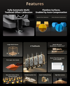 Imprimante 3D Flashforge Creator 5 Pro multi-couleurs à 4 têtes d'impression, imprimante 3D FDM multi-matériaux CoreXY à impression rapide et enceinte - Product Image 4