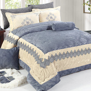 Bán Buôn Sang Trọng Pha Lê Nhung Bộ Đồ Giường Đặt Mô Hình Hình Học Ren Chắp Vá Màu Xanh Trải Giường Thêu Bộ Đồ Giường Chăn - Product Image 3