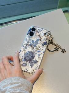 <span class=keywords><strong>Coque</strong></span> de téléphone de luxe <span class=keywords><strong>transparente</strong></span> en TPU souple antichoc <span class=keywords><strong>avec</strong></span> <span class=keywords><strong>motif</strong></span> floral bleu et porte-clés pour <span class=keywords><strong>iPhone</strong></span> 17 15 16 Pro Max - Product Image 3