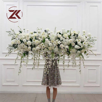Rangkaian Bunga Mawar Sutra Putih Buatan ZKAI Luxury Wedding Hanging Real Touch untuk Dekorasi Pernikahan