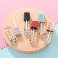 STOCK NO MOQ Emballage cosmétique vide pour rouge à lèvres, à paroi épaisse, avec col dégradé, bouchon à vis, transparent, 5ml, carré, sérigraphié