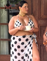 Ensemble de maillots de bain deux pièces à pois noirs et blancs, design personnalisé, vente en gros d'usine OEM, maillot de bain grande taille pour femmes