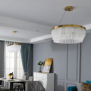 Crystal <b>Chandelier</b> Gold Finish LED Pendant Light E26 Warm <b>White</b> 3500K Dimmable Stainless Steel Adjustable Height 5-Year Warranty - Product Image 2