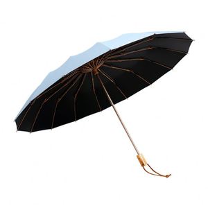 Sombrilla Plegable de Madera Maciza Estilo Vintage con Vinilo Negro, 16 Varillas, Mango de Madera, 3 Pliegues, para Regalo o Publicidad - Product Image 2
