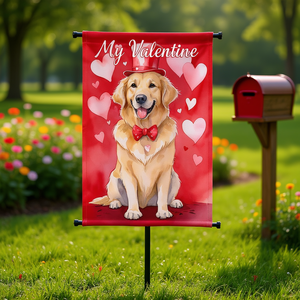 Drapeau de jardin Golden Retriever Valentine, rectangulaire, en polyester, bannière décorative pour patio, impression numérique, My Valentine - Product Image 2