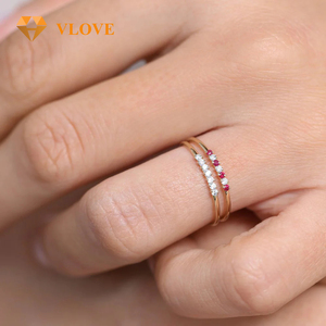 Vlove เครื่องประดับแต่งงานทองคำแท้แหวนเพชรทับทิมสีฟ้าส่วนบุคคลทอง14K วงเพชรที่สวยงาม7ชิ้น - Product Image 6