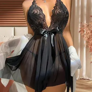 Good Quality Factory Directly Teddy Sexy Large Size Sexy Women 2 Pieces Set Mesh Night Sleepwear